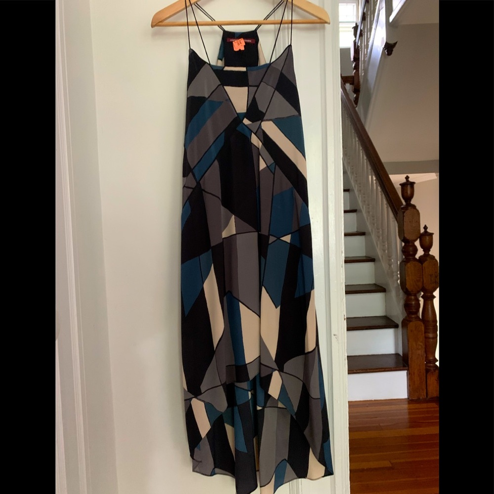 Comptoir des Cotonniers Silk Hi-low Slip Dress Small Geometric print grey blue